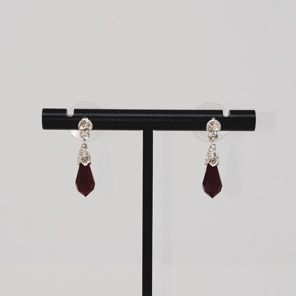 Simulated Ruby Or Garnet Dangle Drop Earrings - image 2